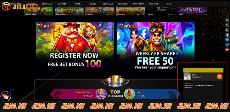 JILICC customer support page with live chat and help options